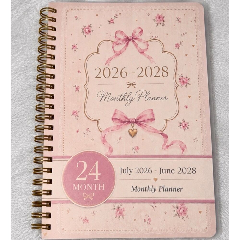 2026-2028 Monthly Planner 24 Month Pink Floral Bow Spiral Planner